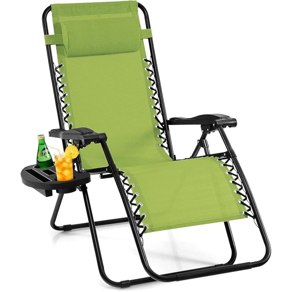 image:imageGiantex Zero Gravity Reclining Chair Outdoor Patio Recliner with Cup Holder amp Removable Pillow Adjustable Backrest Indoor Lounge Chair for Backyard Garden Poolside BrownGreen