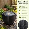 Giantex 18″ Round Outdoor Water Fountain with 6 LED Lights, Stone Gray Resin Sphere Waterfall Feature with Adjustable Pump, Lighted Bubbling Fountain for Garden Patio Porch Decor (18″ Dia. x 9.5″ H)(17.5″ Dia. x 14″ H)