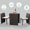 Giantex 3 PCS Cushioned Outdoor Wicker Patio Set Convention Bistro Set Garden Lawn Space Saving Conversation Sofa Furniture No Assembly (Brown)(Brown)