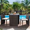 Giantex 3 PCS Cushioned Outdoor Wicker Patio Set Convention Bistro Set Garden Lawn Space Saving Conversation Sofa Furniture No Assembly (Brown)(Brown)