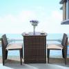 Giantex 3 PCS Cushioned Outdoor Wicker Patio Set Convention Bistro Set Garden Lawn Space Saving Conversation Sofa Furniture No Assembly (Brown)(Brown)