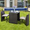 Giantex 3 PCS Cushioned Outdoor Wicker Patio Set Convention Bistro Set Garden Lawn Space Saving Conversation Sofa Furniture No Assembly (Brown)(Brown)