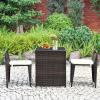 Giantex 3 PCS Cushioned Outdoor Wicker Patio Set Convention Bistro Set Garden Lawn Space Saving Conversation Sofa Furniture No Assembly (Brown)(Light Brown)