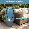 Giantex 32″ Outdoor Jar Water Fountain with LED Lights, Vintage Blue Cracked Jar Design, Cascading Waterfall with Adjustable Pump, Resin Patio Water Feature for Garden, Balcony, Porch, Indoor Decor