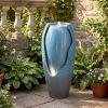 Giantex 32″ Outdoor Jar Water Fountain with LED Lights, Vintage Blue Cracked Jar Design, Cascading Waterfall with Adjustable Pump, Resin Patio Water Feature for Garden, Balcony, Porch, Indoor Decor