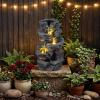 Giantex 32” Water Fountain Outdoor, 4-Tier Cascading Bowls Waterfall Fountain with Warm LED Lights & Pump, Outside Zen Water Feature for Patio, Balcony, Deck, Garden, Yard Decor(18” (5-Tier))