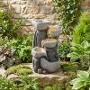 Giantex 32” Water Fountain Outdoor, 4-Tier Cascading Bowls Waterfall Fountain with Warm LED Lights & Pump, Outside Zen Water Feature for Patio, Balcony, Deck, Garden, Yard Decor(17.5” (5-Tier))