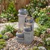 Giantex 32” Water Fountain Outdoor, 4-Tier Cascading Bowls Waterfall Fountain with Warm LED Lights & Pump, Outside Zen Water Feature for Patio, Balcony, Deck, Garden, Yard Decor(23” (4-Tier))