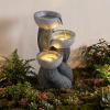 Giantex 32” Water Fountain Outdoor, 4-Tier Cascading Bowls Waterfall Fountain with Warm LED Lights & Pump, Outside Zen Water Feature for Patio, Balcony, Deck, Garden, Yard Decor(18.5” (3-Tier))