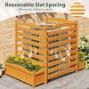 Giantex 3-Panel Air Conditioner Fence with Planter Box, 40”H No-Dig Wooden Privacy Screen for AC Unit, Trash Can & Pool Equipment Enclosure, Slatted Outdoor Garden Fence for Patio, Backyard(3 Panels (34″W x 40″H))