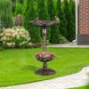 Giantex Bird Bath for Outside, 30 inch Solar Lighted Bird Bath and Feeder with Flower Planter, Lotus Leaf Water Bowl, 3 Stakes, Vintage Birdbath Outdoor Decoration for Garden Yard Lawn Patio (Bronze)(Bronze)