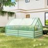 Giantex Galvanized Steel Raised Garden Bed with Mini Greenhouse, Outdoor Metal Planter Box Kit with Large Roll-up PVC Cover, 71″x 35.5″x 36″ Planter Raised Bed for Growing Flower Herb Vegetable Fruit(Green & Silver)