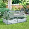 Giantex Galvanized Steel Raised Garden Bed with Mini Greenhouse, Outdoor Metal Planter Box Kit with Large Roll-up PVC Cover, 71″x 35.5″x 36″ Planter Raised Bed for Growing Flower Herb Vegetable Fruit(Silver)