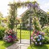 Giantex Garden Arbor with Gate and Planter, 79″ W x 81″ H Metal Arch Trellis with Double Doors, Outdoor Archway for Climbing Plants, Weddings, Backyard, Patio, Lawn, Ceremony Party Decoration(79″W x 81″H)