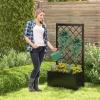 Giantex Metal Raised Garden Bed with Trellis, 36″ x 16″ x 77″ Galvanized Planter Box w/Drainage Holes for Climbing Plants Vegetables Flowers, Outdoor Privacy Screen for Patio Backyard Balcony,(2)