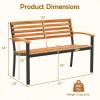 Giantex Outdoor Bench, Acacia Wood Patio Loveseat with Slatted Backrest & Seat, Armrests, Heavy Duty Metal Frame, 800 lbs Capacity, 2-Person Garden Bench for Lawn, Porch, Yard and Park