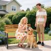 Giantex Outdoor Bench, Acacia Wood Patio Loveseat with Slatted Backrest & Seat, Armrests, Heavy Duty Metal Frame, 800 lbs Capacity, 2-Person Garden Bench for Lawn, Porch, Yard and Park