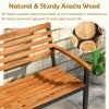 Giantex Outdoor Bench, Acacia Wood Patio Loveseat with Slatted Backrest & Seat, Armrests, Heavy Duty Metal Frame, 800 lbs Capacity, 2-Person Garden Bench for Lawn, Porch, Yard and Park