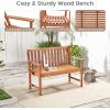 Giantex Outdoor Bench, Wood Patio Bench with Cozy Armrests & Backrest, Slatted Sitting Area, Eucalyptus Wood Frame, 2-Person Loveseat for Park, Porch, Yard, 800 lbs Max Load, Garden Bench (Eucalyptus)