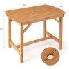 Giantex Patio Dining Table, Outdoor Solid Wood Table for 4 or 6 Persons, with 1.5” Umbrella Hole, Indoor Outside Table for Lawn, Backyard, Garden