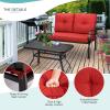 Giantex Patio Loveseat with Coffee Table Outdoor Bench with Cushion and Metal Frame, Loveseat Porch Furniture Set Sofa for Garden, Yard, Patio or Poolside (Light Beige & Black)(Red & Black)