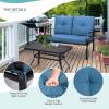 Giantex Patio Loveseat with Coffee Table Outdoor Bench with Cushion and Metal Frame, Loveseat Porch Furniture Set Sofa for Garden, Yard, Patio or Poolside (Light Beige & Black)(Navy & Black)