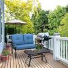 Giantex Patio Loveseat with Coffee Table Outdoor Bench with Cushion and Metal Frame, Loveseat Porch Furniture Set Sofa for Garden, Yard, Patio or Poolside (Light Beige & Black)(Navy & Black)