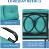 Giantex Patio Loveseat with Coffee Table Outdoor Bench with Cushion and Metal Frame, Loveseat Porch Furniture Set Sofa for Garden, Yard, Patio or Poolside (Light Beige & Black)(Turquoise & Black)