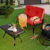 Giantex Patio Loveseat with Coffee Table Outdoor Bench with Cushion and Metal Frame, Loveseat Porch Furniture Set Sofa for Garden, Yard, Patio or Poolside (Light Beige & Black)(Red & Black)