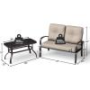 Giantex Patio Loveseat with Coffee Table Outdoor Bench with Cushion and Metal Frame, Loveseat Porch Furniture Set Sofa for Garden, Yard, Patio or Poolside (Light Beige & Black)(Beige & Black)