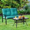 Giantex Patio Loveseat with Coffee Table Outdoor Bench with Cushion and Metal Frame, Loveseat Porch Furniture Set Sofa for Garden, Yard, Patio or Poolside (Light Beige & Black)(Turquoise & Black)