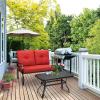 Giantex Patio Loveseat with Coffee Table Outdoor Bench with Cushion and Metal Frame, Loveseat Porch Furniture Set Sofa for Garden, Yard, Patio or Poolside (Light Beige & Black)(Red & Black)