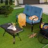 Giantex Patio Loveseat with Coffee Table Outdoor Bench with Cushion and Metal Frame, Loveseat Porch Furniture Set Sofa for Garden, Yard, Patio or Poolside (Light Beige & Black)(Navy & Black)