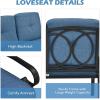 Giantex Patio Loveseat with Coffee Table Outdoor Bench with Cushion and Metal Frame, Loveseat Porch Furniture Set Sofa for Garden, Yard, Patio or Poolside (Light Beige & Black)(Blue & Black)