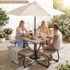 Giantex Picnic Table Set for Up to 8 Persons, Round Outdoor Table and Bench Set with Umbrella Hole, HDPE Top & Metal Frame, 2000LBS Capacity, Patio Table Bench for Deck Backyard Garden (Green)(Coral Reef)