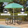 Giantex Picnic Table Set for Up to 8 Persons, Round Outdoor Table and Bench Set with Umbrella Hole, HDPE Top & Metal Frame, 2000LBS Capacity, Patio Table Bench for Deck Backyard Garden (Green)(Black)
