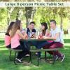 Giantex Picnic Table Set for Up to 8 Persons, Round Outdoor Table and Bench Set with Umbrella Hole, HDPE Top & Metal Frame, 2000LBS Capacity, Patio Table Bench for Deck Backyard Garden (Green)(Green)