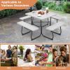 Giantex Picnic Table Set for Up to 8 Persons, Round Outdoor Table and Bench Set with Umbrella Hole, HDPE Top & Metal Frame, 2000LBS Capacity, Patio Table Bench for Deck Backyard Garden (Green)(Grey)