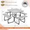 Giantex Picnic Table Set for Up to 8 Persons, Round Outdoor Table and Bench Set with Umbrella Hole, HDPE Top & Metal Frame, 2000LBS Capacity, Patio Table Bench for Deck Backyard Garden (Green)(Grey)