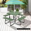 Giantex Picnic Table Set for Up to 8 Persons, Round Outdoor Table and Bench Set with Umbrella Hole, HDPE Top & Metal Frame, 2000LBS Capacity, Patio Table Bench for Deck Backyard Garden (Green)(Green)