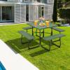 Giantex Picnic Table Set for Up to 8 Persons, Round Outdoor Table and Bench Set with Umbrella Hole, HDPE Top & Metal Frame, 2000LBS Capacity, Patio Table Bench for Deck Backyard Garden (Green)(Green)