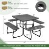 Giantex Picnic Table Set for Up to 8 Persons, Round Outdoor Table and Bench Set with Umbrella Hole, HDPE Top & Metal Frame, 2000LBS Capacity, Patio Table Bench for Deck Backyard Garden (Green)(Black)