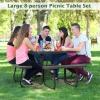Giantex Picnic Table Set for Up to 8 Persons, Round Outdoor Table and Bench Set with Umbrella Hole, HDPE Top & Metal Frame, 2000LBS Capacity, Patio Table Bench for Deck Backyard Garden (Green)(Black)