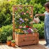 Giantex Raised Garden Bed Set 2 w/Trellis, Drainage Hole, 39”x14”x40” Wood Elevated Planter Box for Climbing Vine Flower Herb Vegetable Fruit, Planting Container for Indoor Outdoor Patio Balcony(Coffee Brown)