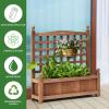 Giantex Raised Garden Bed Set 2 w/Trellis, Drainage Hole, 39”x14”x40” Wood Elevated Planter Box for Climbing Vine Flower Herb Vegetable Fruit, Planting Container for Indoor Outdoor Patio Balcony(Brown)