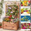Giantex Raised Garden Bed Set 2 w/Trellis, Drainage Hole, 39”x14”x40” Wood Elevated Planter Box for Climbing Vine Flower Herb Vegetable Fruit, Planting Container for Indoor Outdoor Patio Balcony(Coffee Brown)