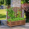 Giantex Raised Garden Bed Set 2 w/Trellis, Drainage Hole, 39”x14”x40” Wood Elevated Planter Box for Climbing Vine Flower Herb Vegetable Fruit, Planting Container for Indoor Outdoor Patio Balcony(Brown)