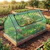 Giantex Raised Garden Bed w/Greenhouse Cover, Outdoor Oval Metal Steel Planter Box w/Roll-up Window, Clear PVC Mini Greenhouse for Vegetables Flowers Herbs Outdoor Patio Gardening, 6x2x1 FT (Black)(Green)