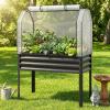 Giantex Raised Garden Bed with Legs & Greenhouse Cover, 44x22x60 Elevated Metal Planter Box with Roll-up Door, Outdoor Mini Greenhouse for Vegetable Flower Herb Patio Balcony (Black,2)(Black)