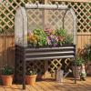Giantex Raised Garden Bed with Legs & Greenhouse Cover, 44x22x60 Elevated Metal Planter Box with Roll-up Door, Outdoor Mini Greenhouse for Vegetable Flower Herb Patio Balcony (Black,2)(Black)